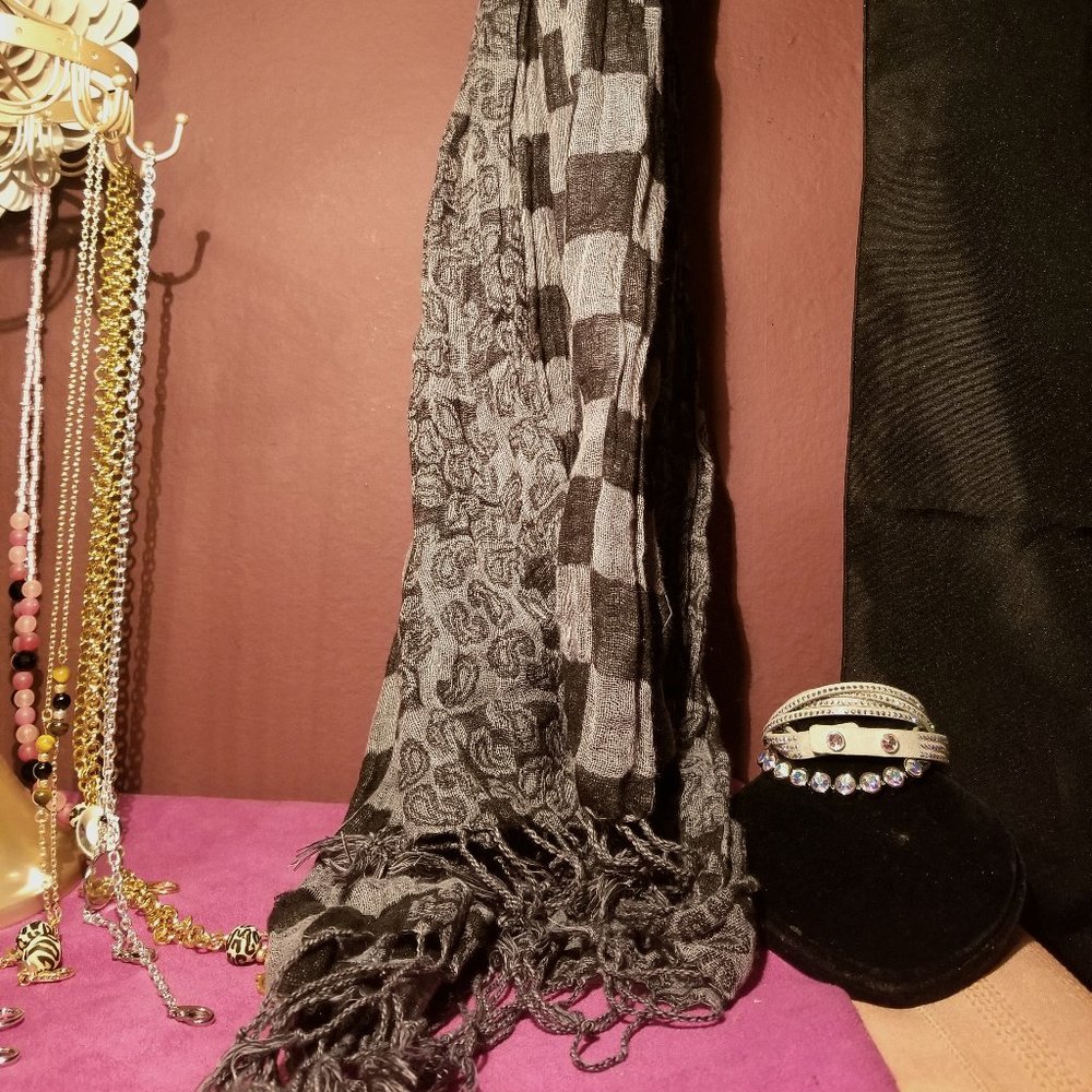 Black Checkered and Grey Paisley scarf